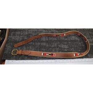 Zeppelin MENS 42 Tan Leather Canvas Nautical Flags + Brass Buckle Old Money